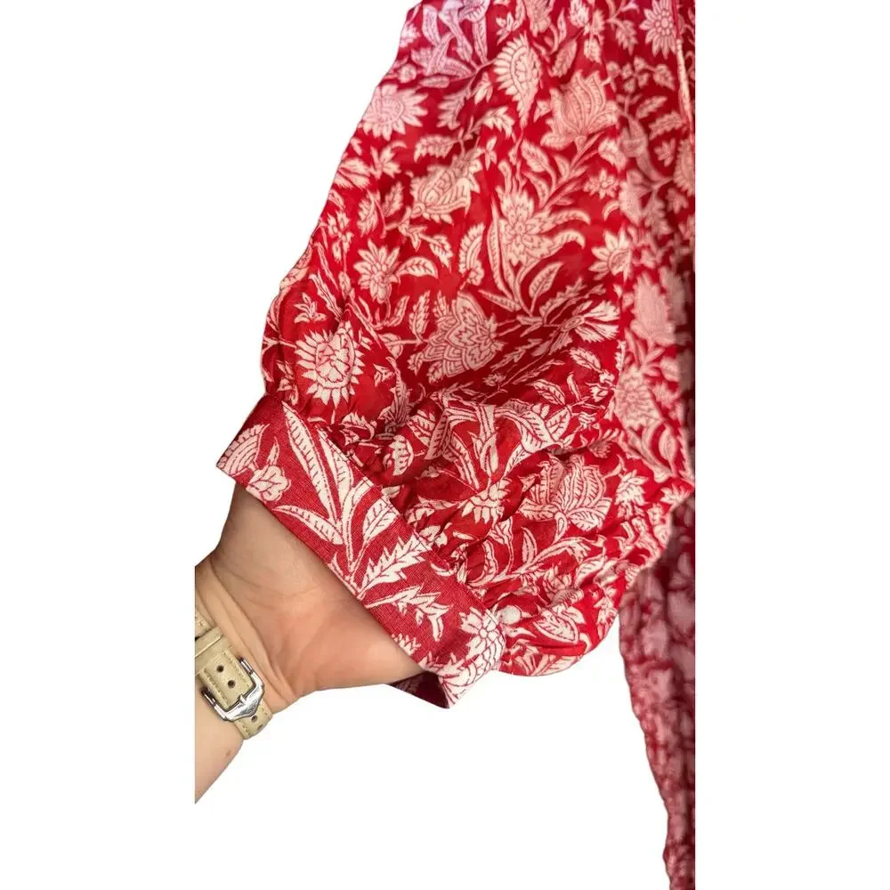 DAUGHTERS OF INDIA NWT Kyra Midi Dress Saffron Red Sz XL Block Print 100% Cotton - Picture 9 of 14